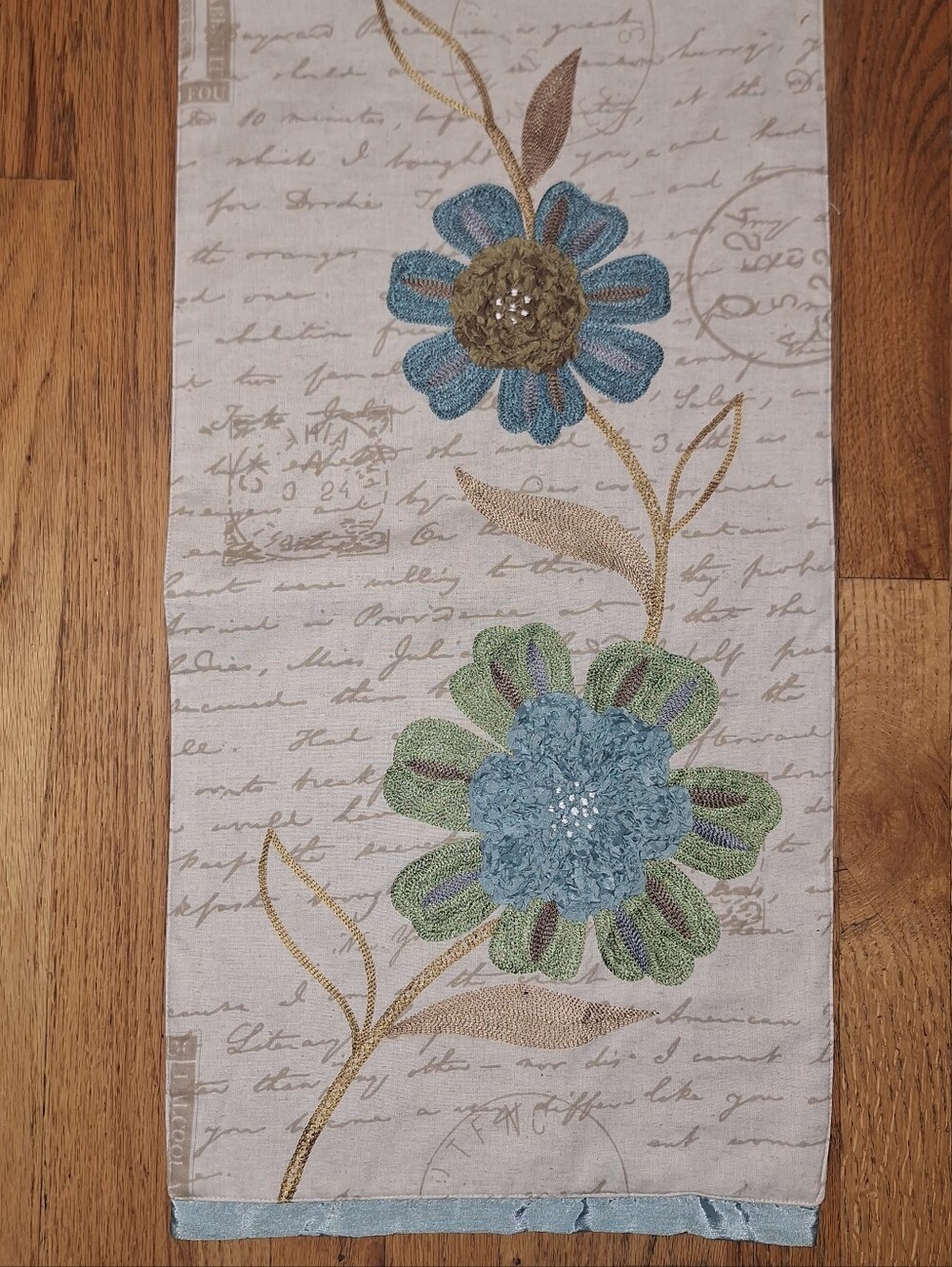 PIER 1 IMPORTS CottonLinen 13x76 Embroidered Azure Verde Floral Table Runner